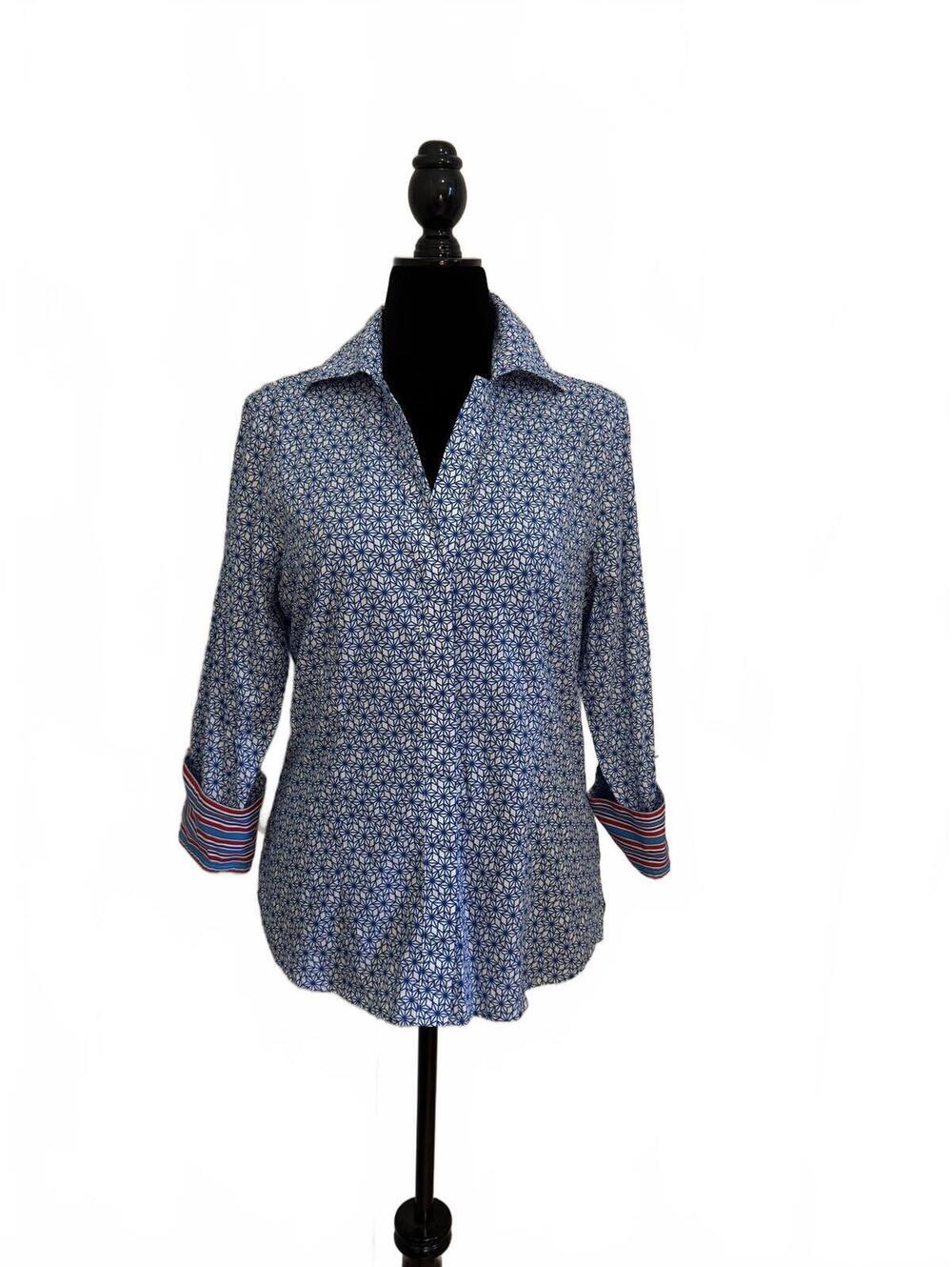 Foxcroft Wrinkle Free Fitted Geometric Print Button Down Shirt Size 12
